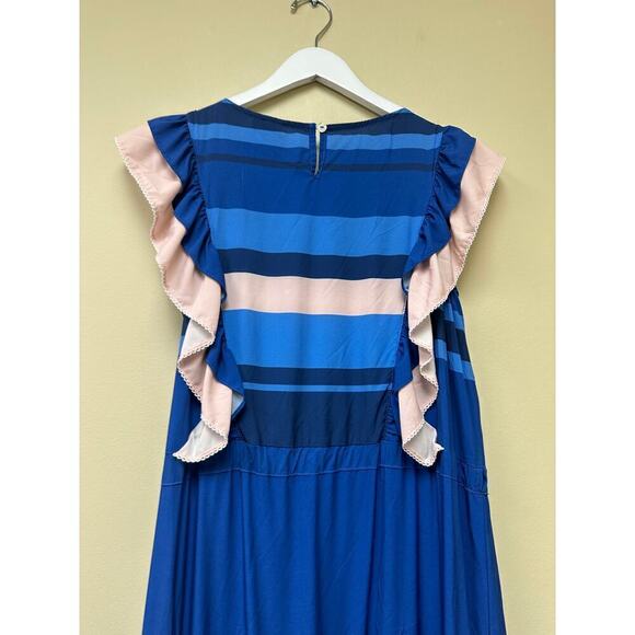 Anthropologie Especia Blue Pink Striped Zelanda Maxi Dress Size S Euro Summer - Picture 6 of 10